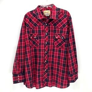Wrangler red plaid snap buttons western outdoor casual button down sz 3XL